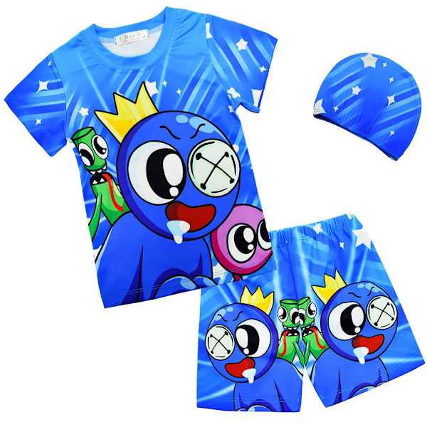 Rainbow Friends Barnkläder för Barn 3-pack Toppar Shorts med Badmössa 110cm