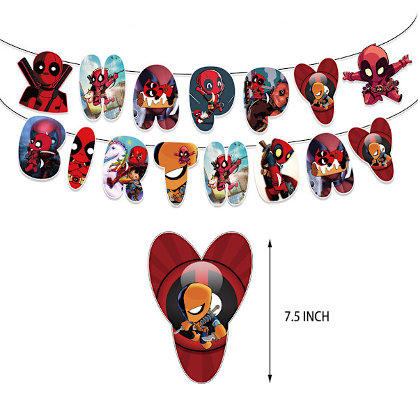 Deadpool Tema Bursdagsfest Dekorasjoner Ballonger Banner Kake Topper Sett