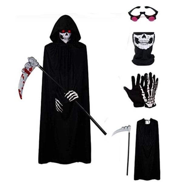 Vuxen Barn Läskig Dödsrock & Handskar Halloween Maskeraddräkt Adult