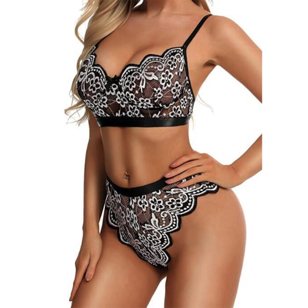Kvinnor Sexiga underkläder Spets-BH Nattkläder Strumpor Underkläder Set Babydoll Sleepwear Set Black L