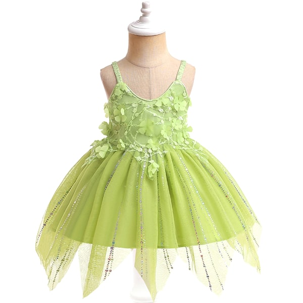 Flickans Elf Tinker Bell Klänning Prinsessklänning Halloween Cosplay 130cm