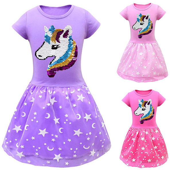 Flickor Unicorn Prinsessa Midi Klänning Födelsedagsfest Klänning Rose Red 2-3 Years