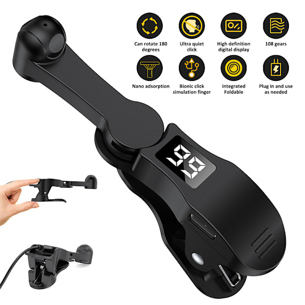 Automatisk Klicka för Smartphone Tapper 180° Rotation Passar för Android IOS Appar, för Fingerklick på Spel, Live Sändningar, Spel Black