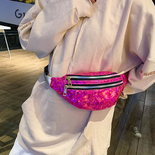 Midjeväsk Laser Sekvens Fanny Pack Bältesväska för Kvinnor och Män rose red