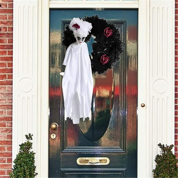 Halloween skrämmande spöke krans dörr utomhus hem hängande dekor black