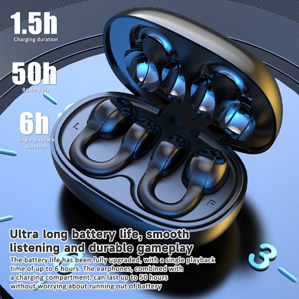 Trådlös Bluetooth hörsnäcka Öronklämma Hörlurar Stereoljud LED Digital Display Black