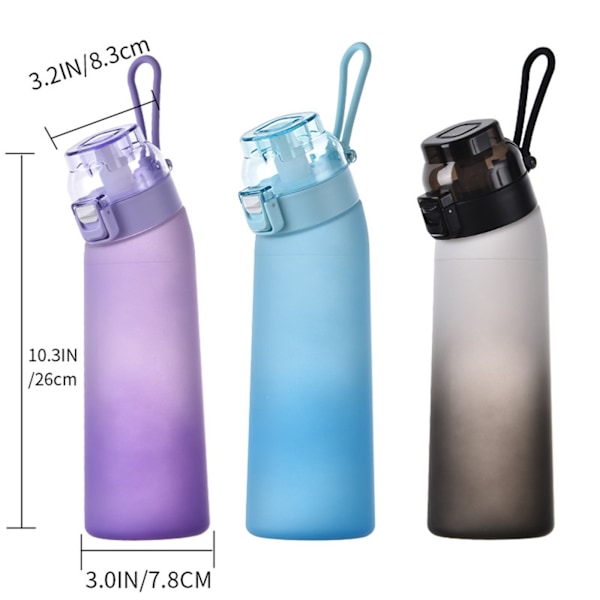 Luft Vattenflaska med 7 Frukt Smak Poddar 650ML Smaksatt Sugrör Drickflaska för Utomhussporter Purple