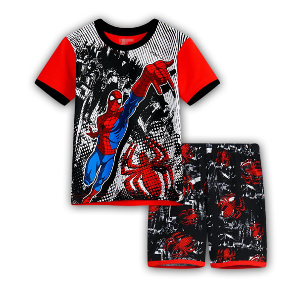 Barn Pojkar Pyjamas Set Tecknad T-shirt Shorts Nattkläder Outfit black spiderman 100cm
