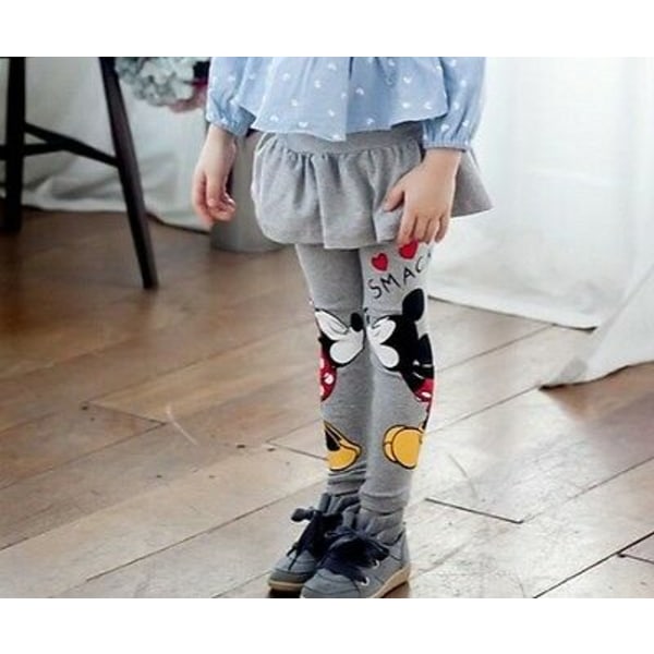 Barnflickor Vinter Mickey Minnie Mouse Leggings Kjol Byxor grey 130cm