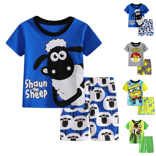 Barn Pojkar Flickor Tecknad Pyjamas Kortärmad T-shirt Shorts Set Ålder 4-7 år På sommaren Sovkläder #1 100cm