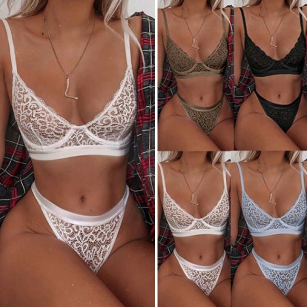 Damunderkläder Set Spets Topp BH Trosa Sexig Push Up khaki M