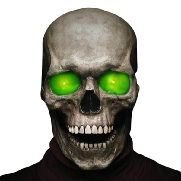Kranium Maske Halloween Horror Glødende Øje Helhoved Kranium Masker Hjelm Bevægelig Kæbe B
