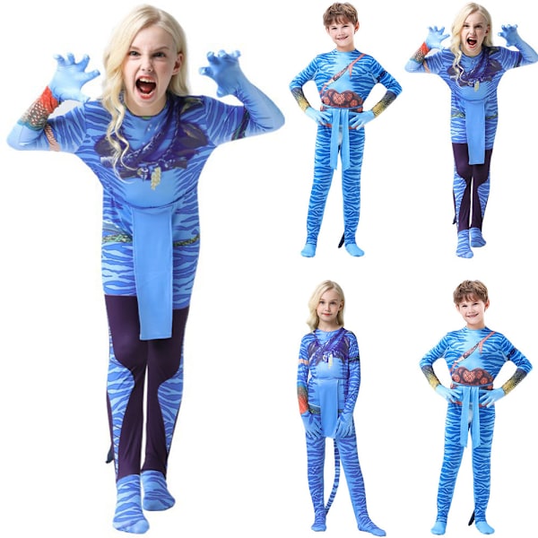 Barn Avatar 2 Cosplay Kostym Jumpsuit Karneval Bodysuit Klänning Women 7-8Years