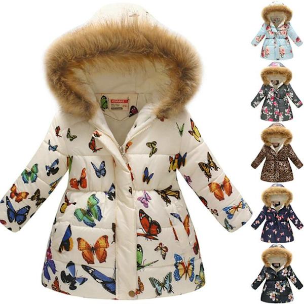 Børn Piger Vinter Hættetrøjer Frakker Vatteret Varm Jakke Pels Hætte Blue&pink 4-5 Years