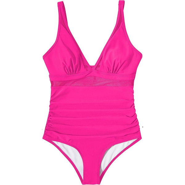 Padded Bikini Baddräkt för Kvinnor, Mesh En-Delad Monokini Baddräkt, Simdräkt Rose red S