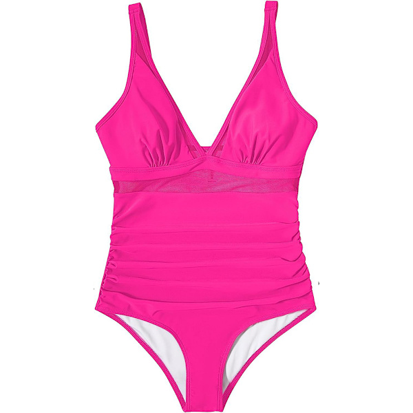 Polstret bikini badedragt til kvinder mesh ét stykke monokini badetøj svømmedragt Rose red M