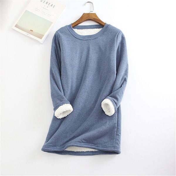 Naisten talvinen lämmin fleece-collegepaita, oloasu, pitkähihainen toppi blue XL