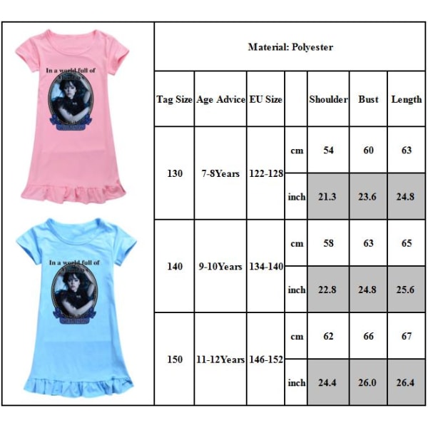 Barnflickor Wednesday Addams Familj Prinsessa Rufs Pyjamas light blue 150cm