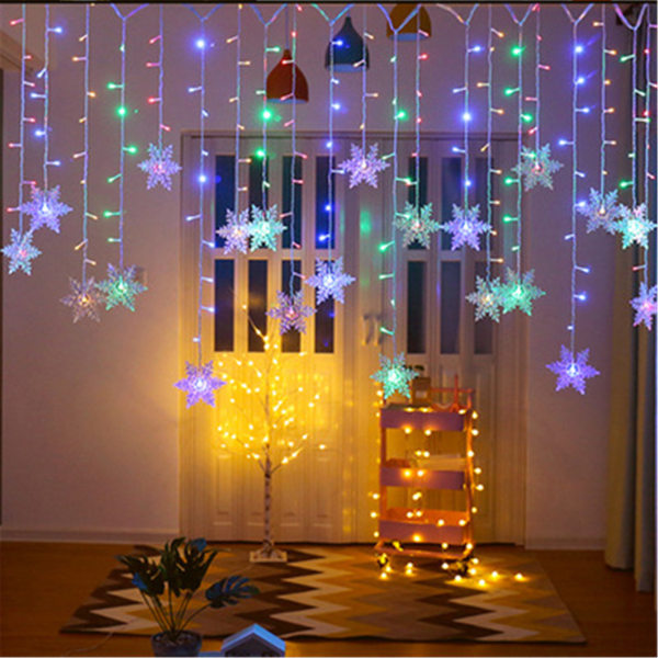8 lägen Gardinljus Fairy Lights String med fjärrkontroll vattentät Snowflake