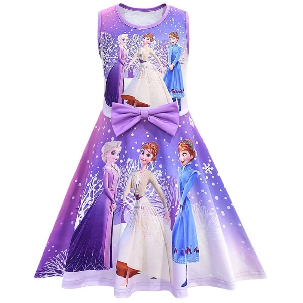Barn Flickor Frozen Princess Dress Födelsedagsfest Casual Purple 9-10 Years