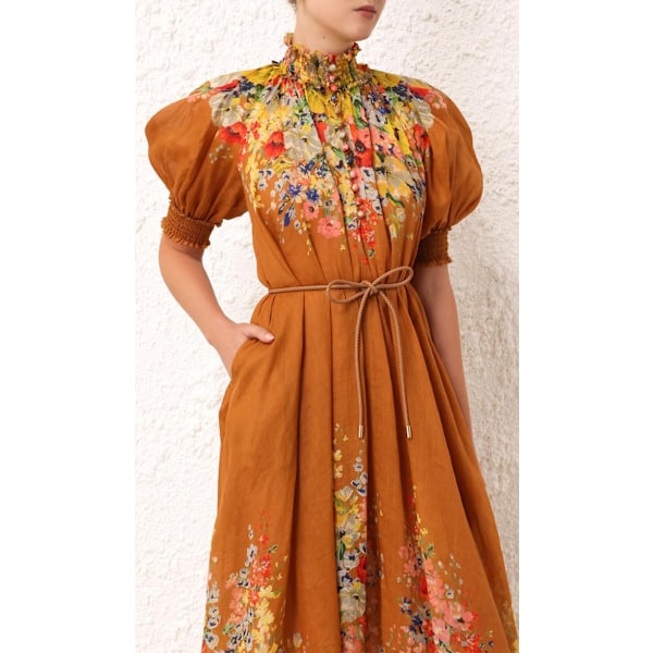 ALIGHT SWING MAXIKJOLE 2025 Forår Ny Dame Mode Temperament Retro Bobleærmer Enkeltknappet Dame Lang Kjole 2XL