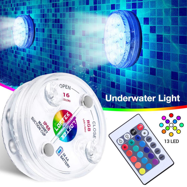 16 färger 13 led ljus med sugkopp Undervattens nattlampa 1 light + 1  control 10c0 | 1 light + 1 control | Fyndiq
