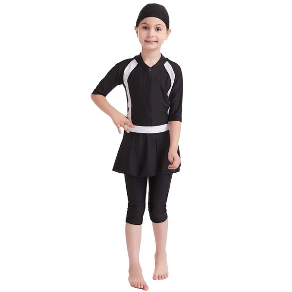 Barn Flickor Islamisk baddräkt Modest Burkini Set Badkläder Simdräkt Strandkläder Black 110cm