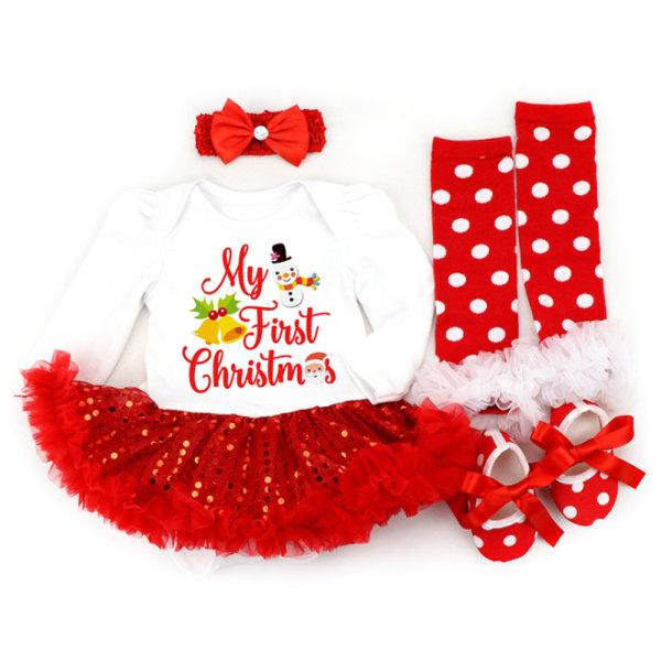 Toddler Baby Girl utskrift jul Xmas söta uppsättningar outfit presenter A