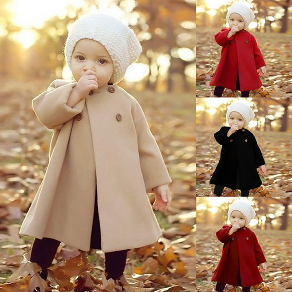 Barnkappa för flickor, långärmad kappa med knappar, ytterkläder, 1-5 år Beige 70cm