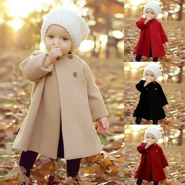 Spædbarn Baby Pige Kappe Frakke Overtøj Langærmet Knap Jakke Overfrakke 1-5 År Beige 70cm