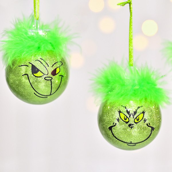 12 st Grinch-prydnader Söta Grinch-hängande kulor med fluffigt grönt hår Glitter-julkulor för julgransdekoration 12PCS