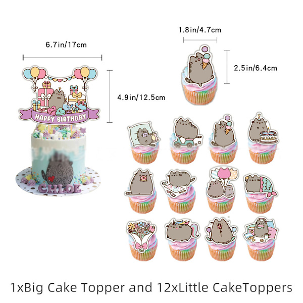 Pusheen Pojkar Flickor Barn Födelsedagsfest Tillbehör Ballonger Banner Tårta Topper Fest Dekoration Set