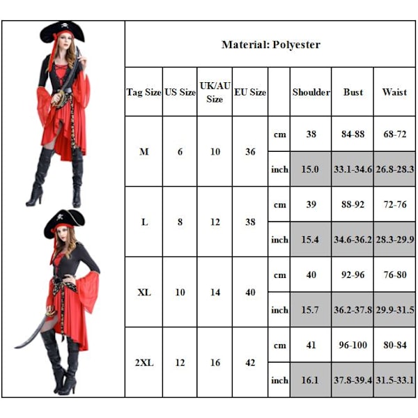 Piratkapten Kostym för Kvinnor Halloween Fancy Dress Kostym för Vuxen XL