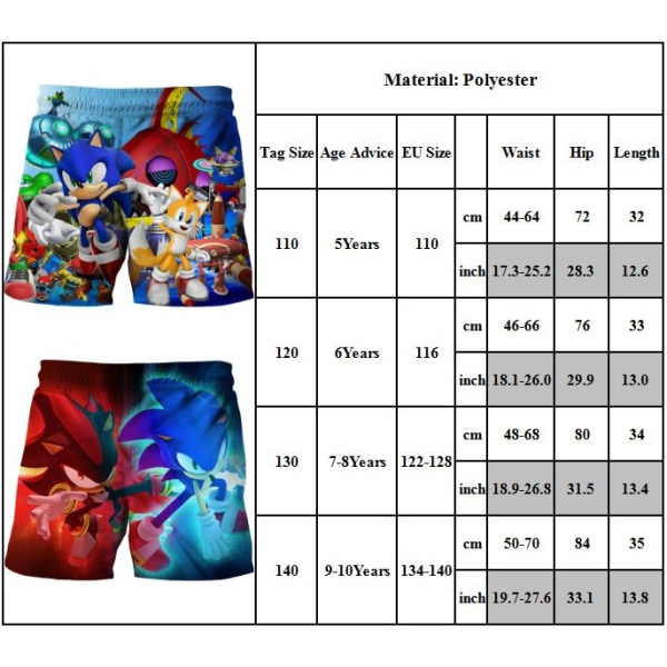 Barn Pojkar 3D Sonic the Hedgehog Simma Korta Byxor Shorts Sommar Strand Trunks Present A 130cm