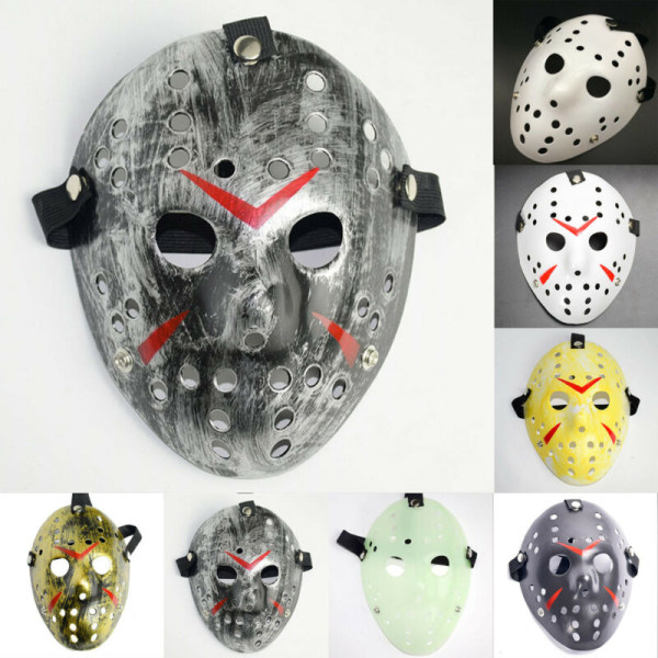 Halloween-fest Jason Voorhees målad hockeymask All White