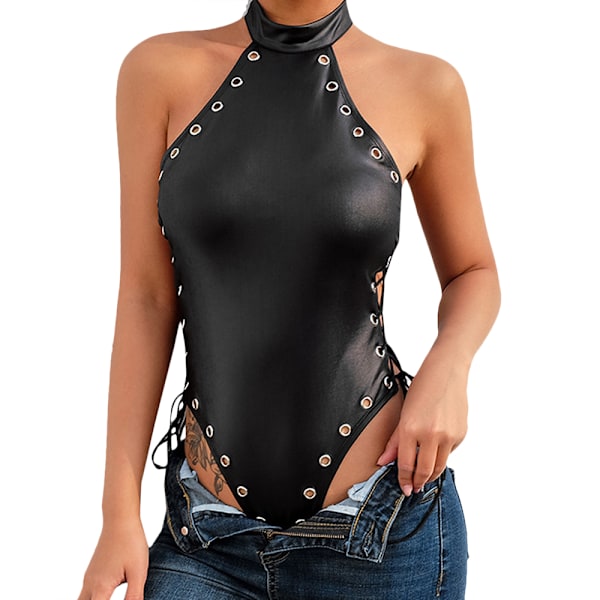 Dam Sexy Spets/Läder Lingerie Erotisk Nattklänning Babydoll Underkläder black 4XL