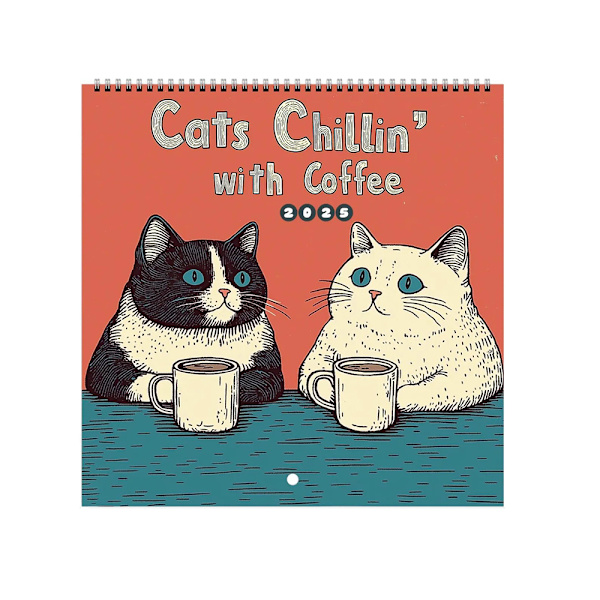 2025 Kattkalender Katter Chillar med Kaffe 8,5\" Handgjord 12 Månader Kaffe Katter Väggkalender 2025 Planerare Rolig Katt Familj Planerare Kalender