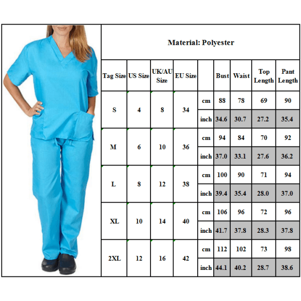 Kvinnor läkare sjuksköterska Uniform sjukhus arbetskläder långa byxor Set navy blue L