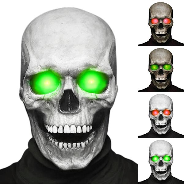 Kranium Maske Halloween Horror Glødende Øje Helhoved Kranium Masker Hjelm Bevægelig Kæbe C
