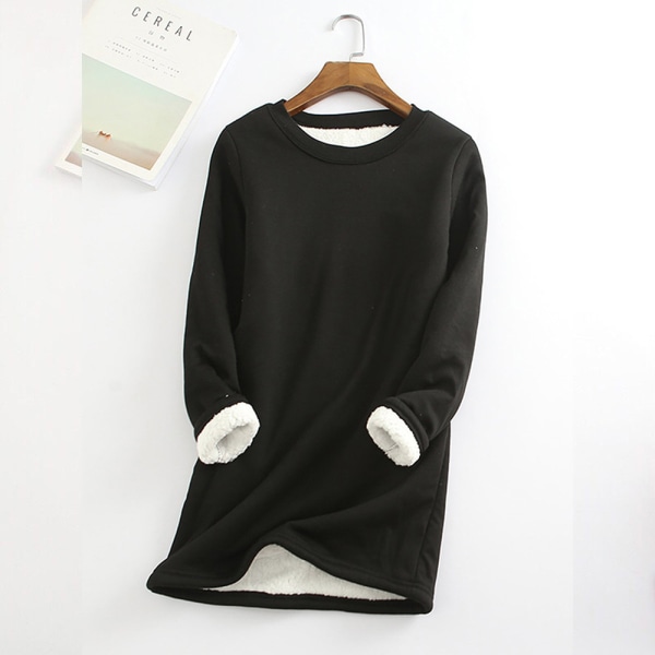 Dam Fleece Sweatshirt Loungewear Långärmad Topp för Vinter black L