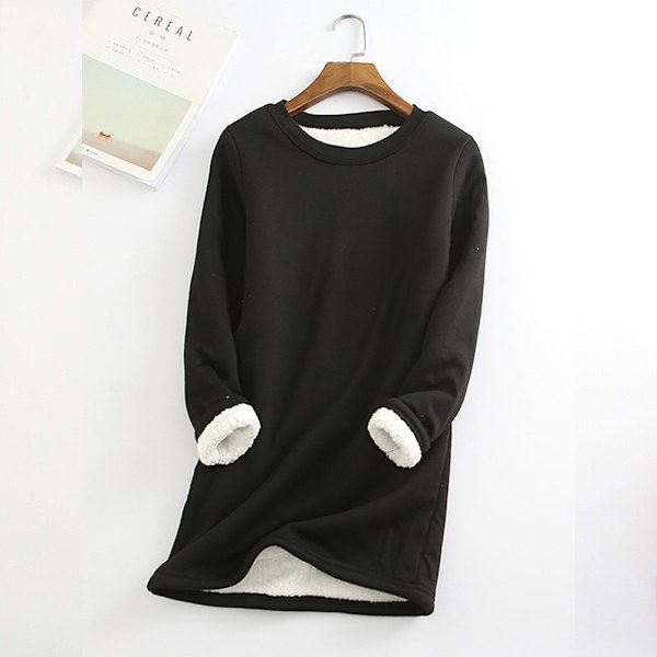 Naisten talvinen lämmin fleece-collegepaita, oloasu, pitkähihainen toppi black XL