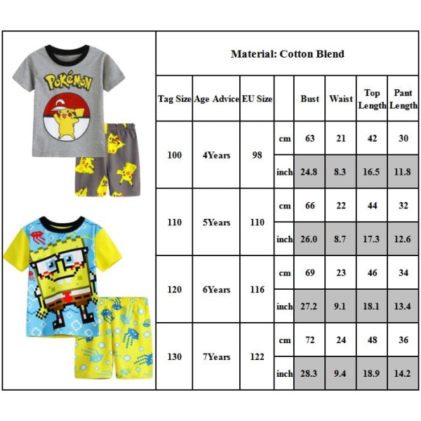 Barn Pojkar Flickor Tecknad Pyjamas Kortärmad T-shirt Shorts Set Ålder 4-7 år På sommaren Sovkläder #1 130cm