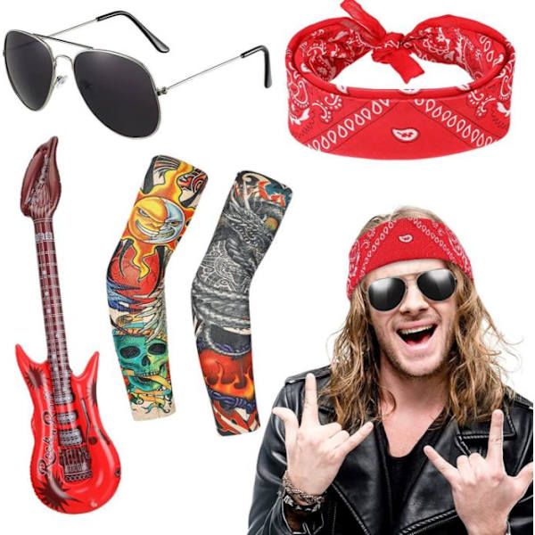 80- och 90-tals rock-kostym Disco-festkläder Tillbehör Solglasögon 7PCS
