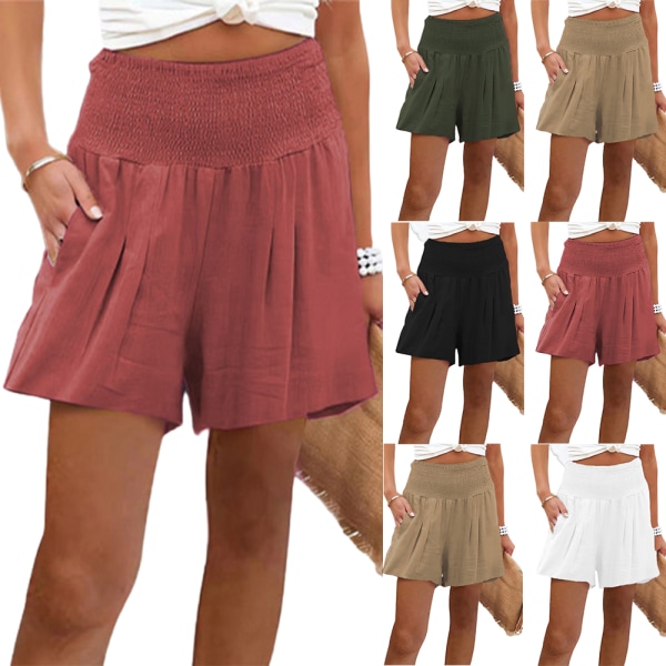 Bekväma shorts för kvinnor Casual sommarshorts med elastisk midja med fickor black 3XL