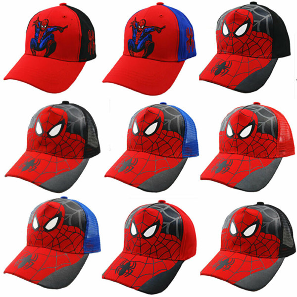 Barnpojkar Spiderman Baseball Cap Hip Hop Mesh Snapback Sport Red+Blue