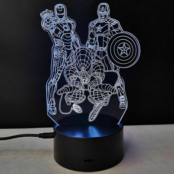 3D LED-nattljus The Avengers Spiderman Ironman 7 Colors Presenter