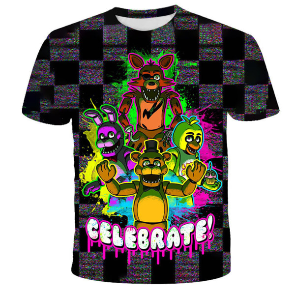 Barn 3D Fem Nätter hos Freddy Casual Kortärmad T-shirt Topp Jul Halloween Present B 150cm