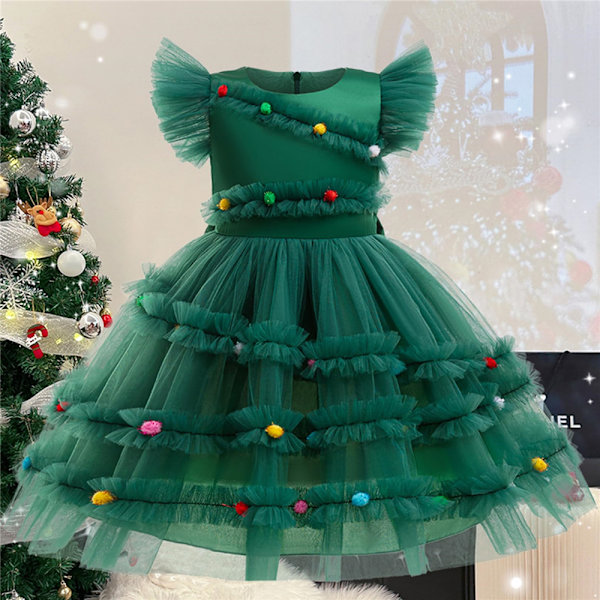 Julklappsprincesstutu i Tulle för Småflickor, Julklänning med Ärmar, Nyårsfest, Julgran Kostym 140cm