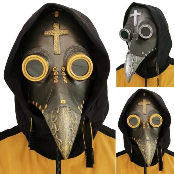 Halloween kostym rekvisita Plague Doctor Fågelmask Lång näsa näbb Gold
