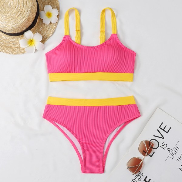 Womens Colorblock Vadderad Bikini Baddräkt Set Badkläder Baddräkt Summer Beach Rose red M